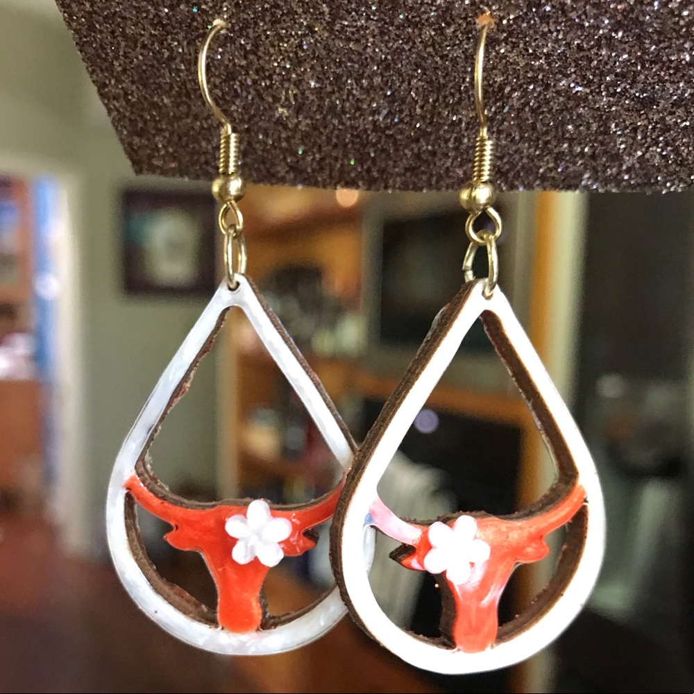 Texas and longhorn proud earrings
